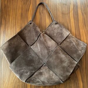 BOTTEGA VENETA LARGE BROWN SUEDE LEATHER TOTE w dust bag